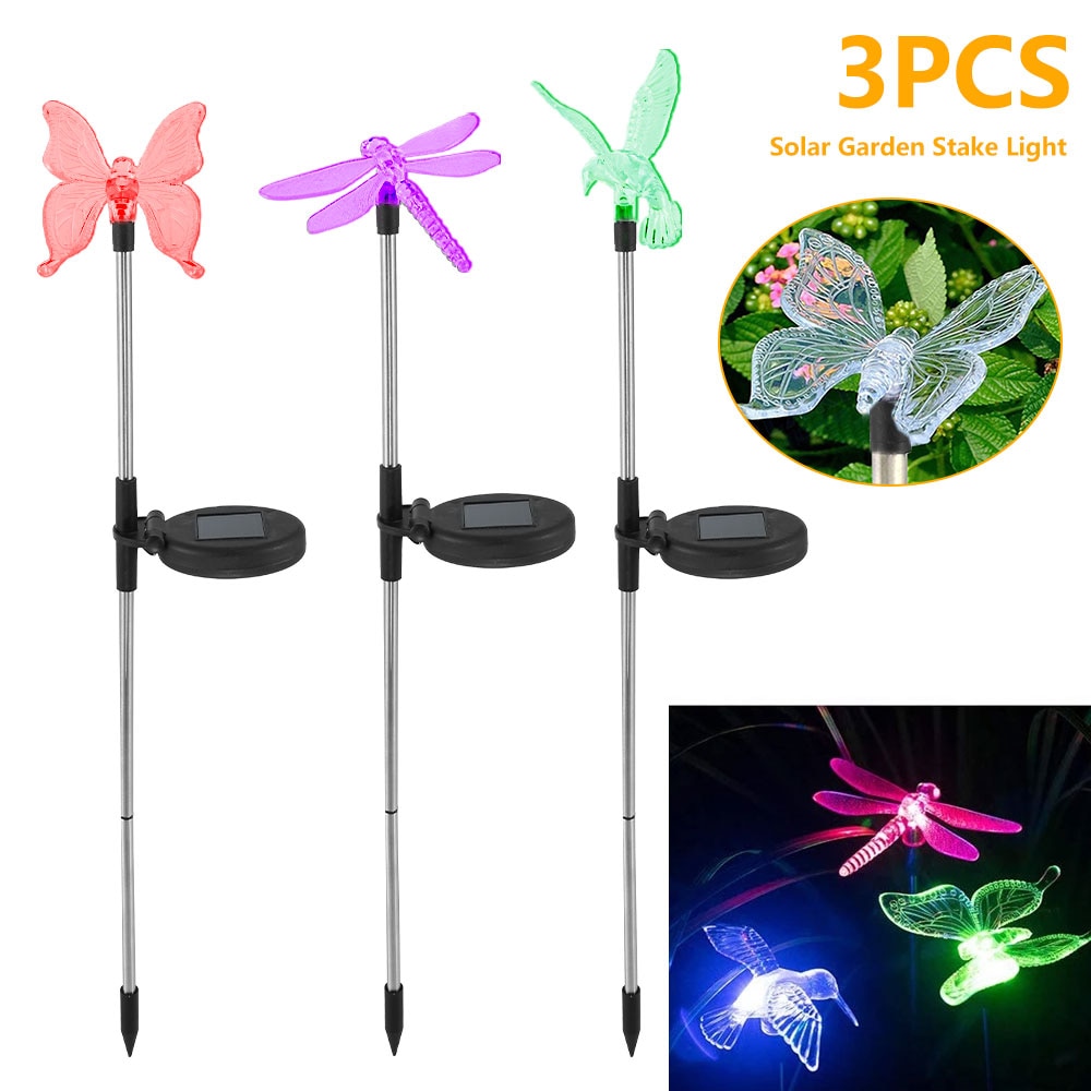 Garden Lights Butterfly Solar Lamp Outdoor Solar Figurine Stake Light Color Changing Landscape Light For Yard Lawn Patio Pathway